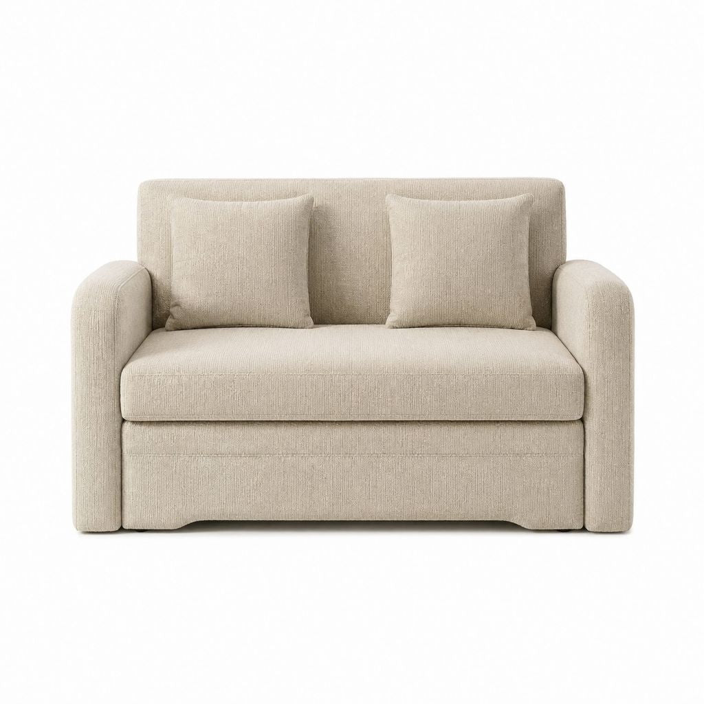 Canapé 2 places droit beige en polyester avec coussins 140 x 85 x 82 cm