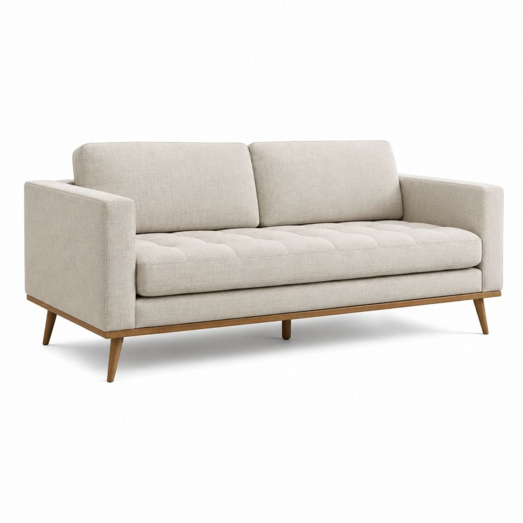 Canapé 2 places beige en polyester avec pieds en bois massif 160 x 85 x 82 cm