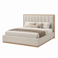 Lit coffre 160 x 200 cm beige en polyester avec cadre en bois massif