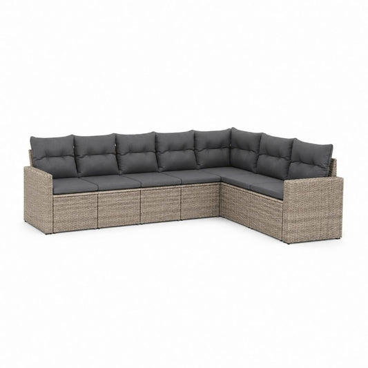 Canapé de jardin d'angle 6 places gris anthracite et beige en résine tressée PE 280 x 210 x 70 cm