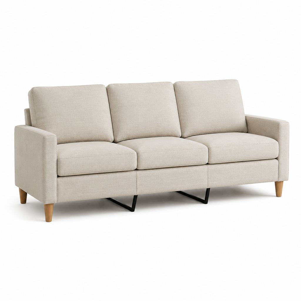 Canapé droit 3 places beige en polyester 210 x 88 x 86 cm