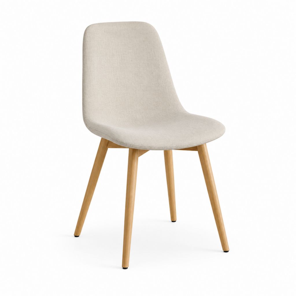 Chaise de salle à manger beige en polyester et bois massif 86 x 46 x 55 cm