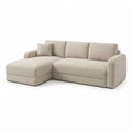 Canapé d'angle gauche 3 places beige en polyester avec méridienne 260 x 160 x 85 cm