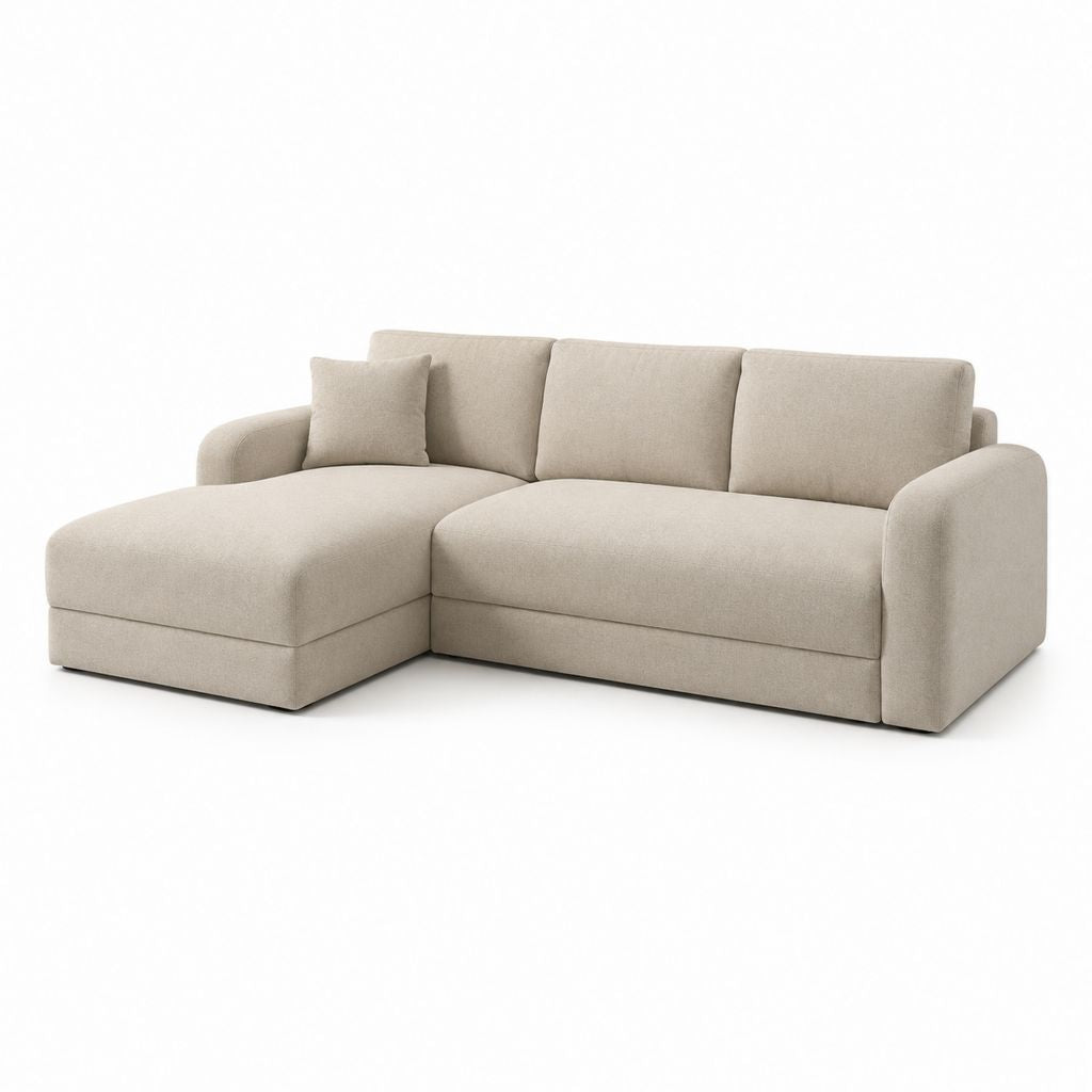 Canapé d'angle gauche 3 places beige en polyester avec méridienne 260 x 160 x 85 cm