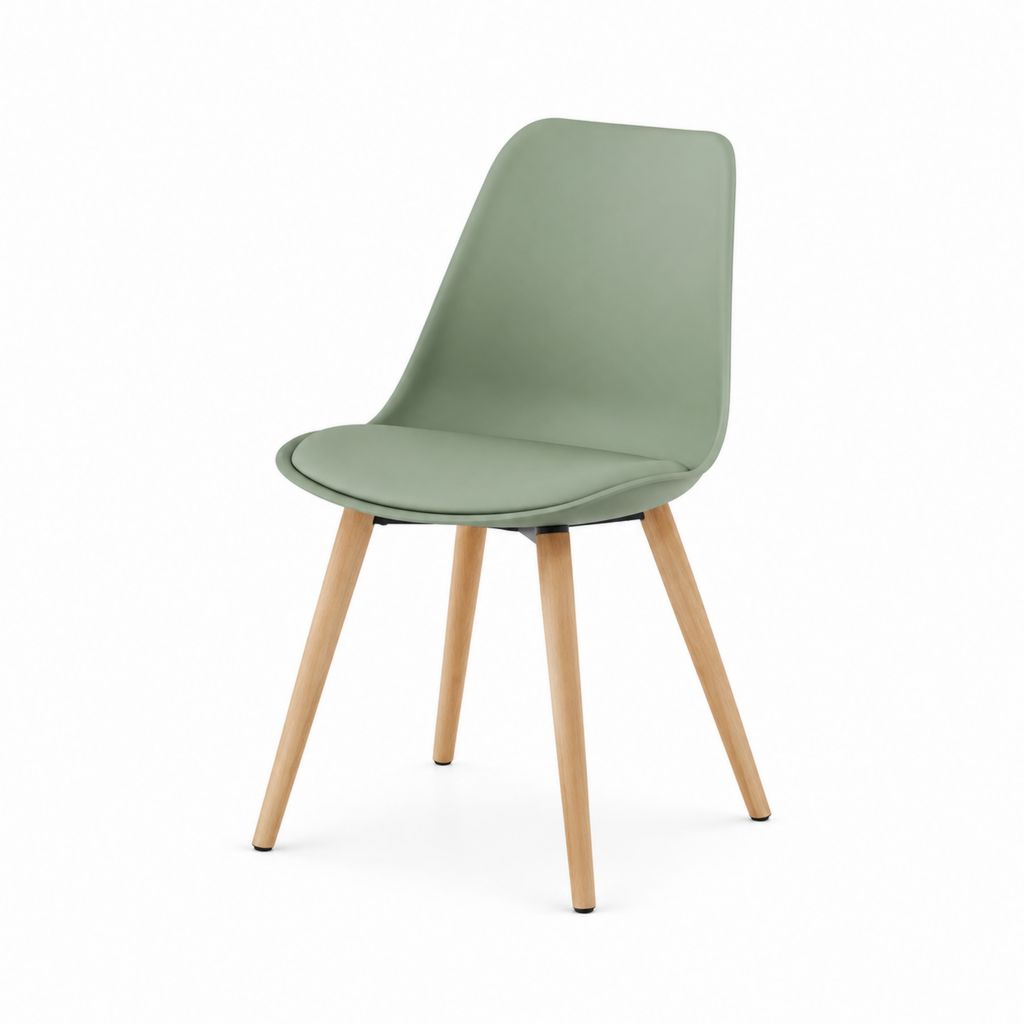 Chaise de salle à manger vert sauge en polyuréthane et hêtre massif avec dossier arrondi 48 x 54 x 82 cm