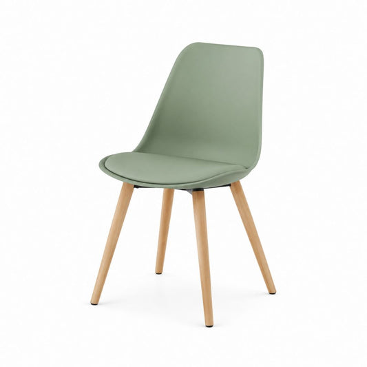 Chaise de salle à manger vert sauge en polyuréthane et hêtre massif avec dossier arrondi 48 x 54 x 82 cm