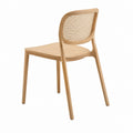 Chaise de salle à manger beige en bois massif d'hévéa avec dossier arrondi en rotin 54 x 56 x 79 cm