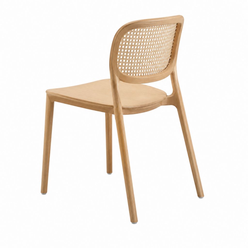 Chaise de salle à manger beige en bois massif d'hévéa avec dossier arrondi en rotin 54 x 56 x 79 cm