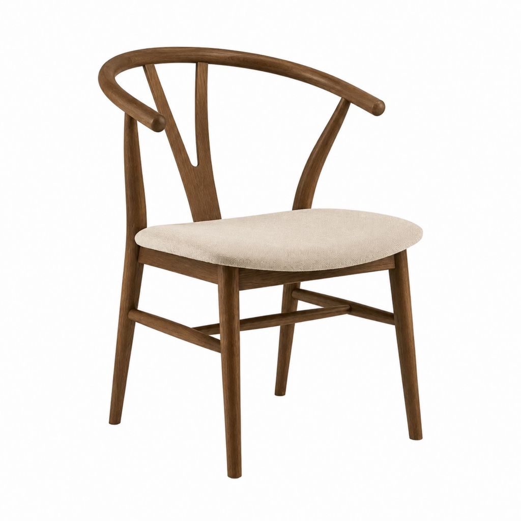 Chaise de salle à manger marron en bois d'hévéa massif avec assise ronde beige en polyester 54 x 55 x 76 cm