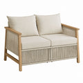 Canapé de jardin 2 places rectangulaire beige en acacia massif et corde en polypropylène 130 x 75 x 78 cm