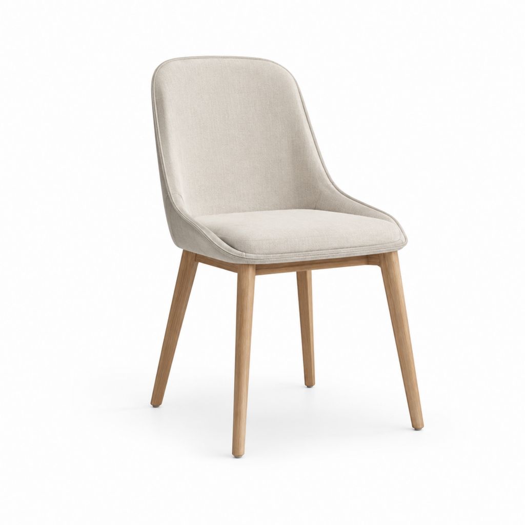 Chaise de salle à manger beige en polyester avec pieds en bois massif 49 x 58 x 83 cm