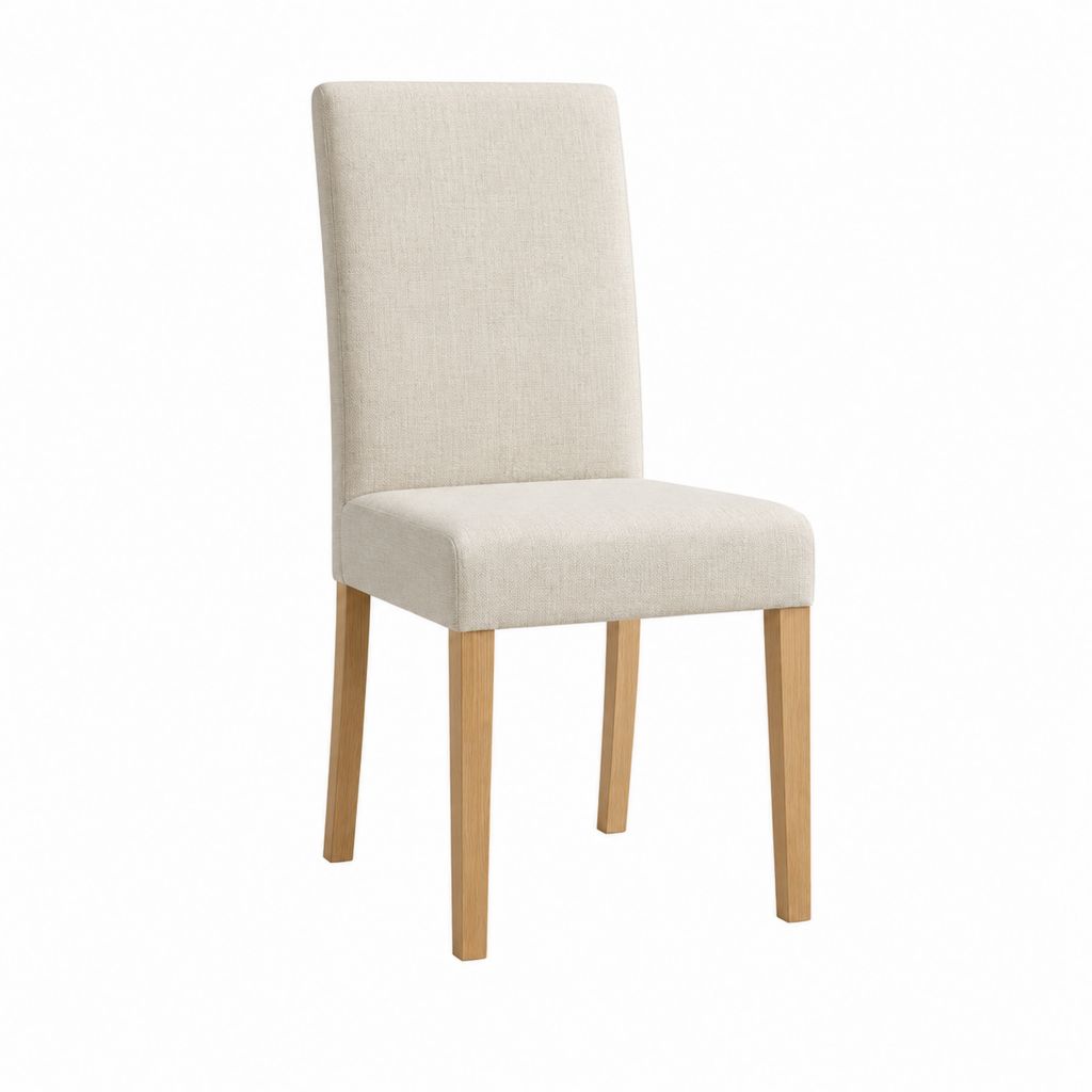 Chaise de salle à manger beige en polyester et hêtre massif dossier rectangulaire 46 x 58 x 98 cm