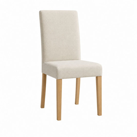 Chaise de salle à manger beige en polyester et hêtre massif dossier rectangulaire 46 x 58 x 98 cm