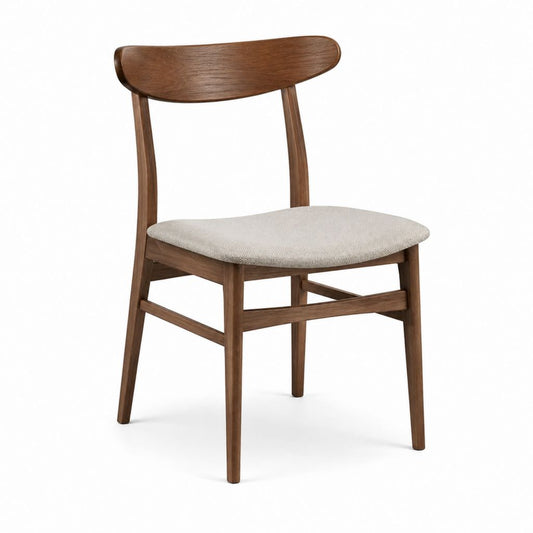Chaise de salle à manger en bois massif brun avec assise rembourrée en polyester beige 45 x 52 x 78 cm