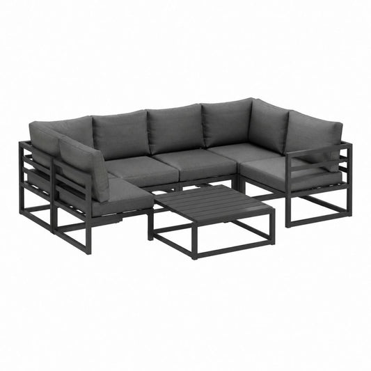 Salon de jardin d'angle 4 pièces gris anthracite en acier et polyester 210 x 210 x 63 cm