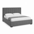 Lit coffre rectangulaire 160 x 200 cm gris anthracite en polyester avec tête de lit capitonnée
