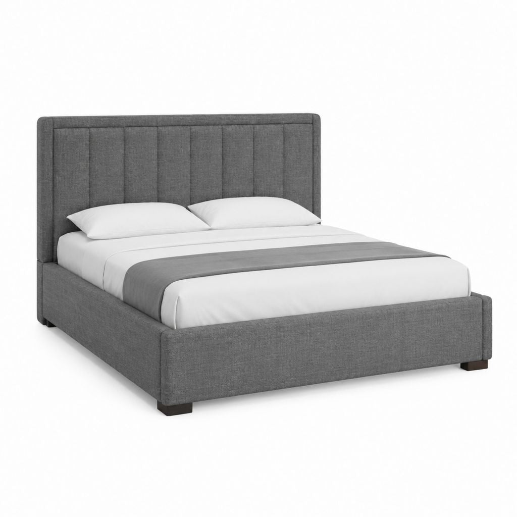 Lit coffre rectangulaire 160 x 200 cm gris anthracite en polyester avec tête de lit capitonnée