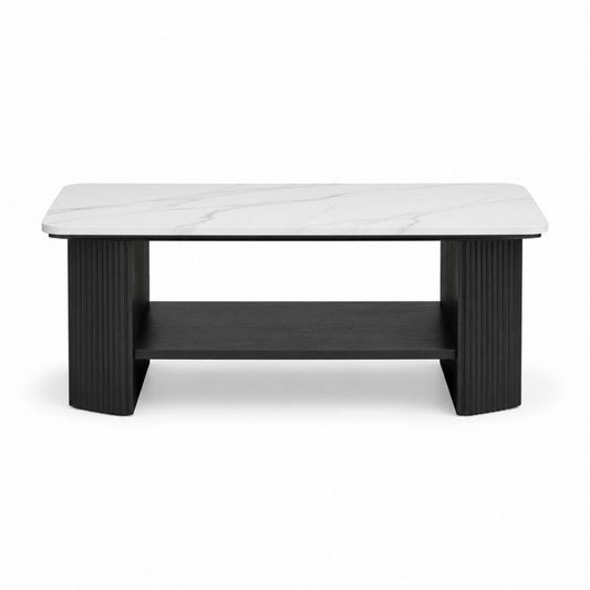 Table basse rectangulaire blanche et noire en pierre frittée et MDF 120 x 60 x 45 cm
